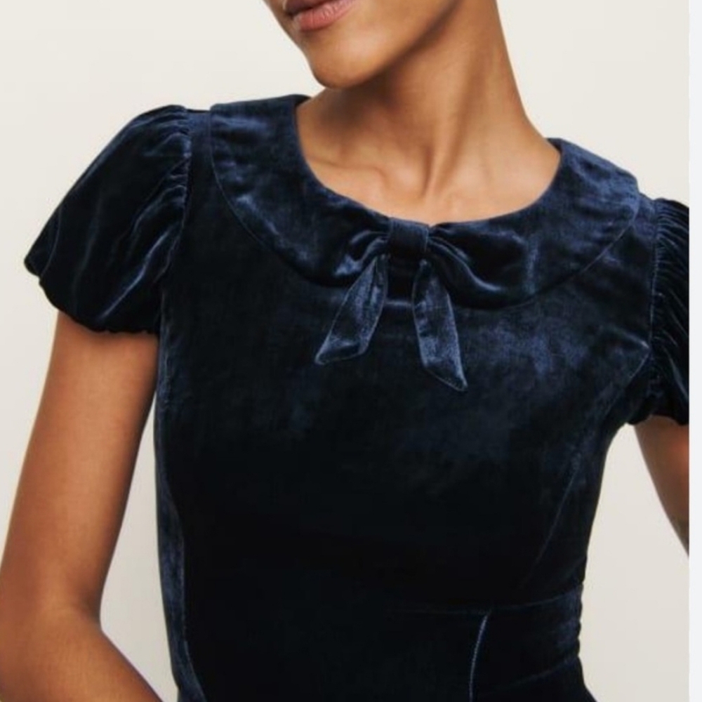Reformation Velvet Midnight Blue Lynette Mini Dress Size 2 New No Tags - Picture 2 of 16